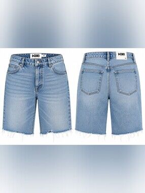 NWT KBB by Kahlana Size 14 Light Wash Denim Bermuda Jorts Raw Hem Shorts Jorts